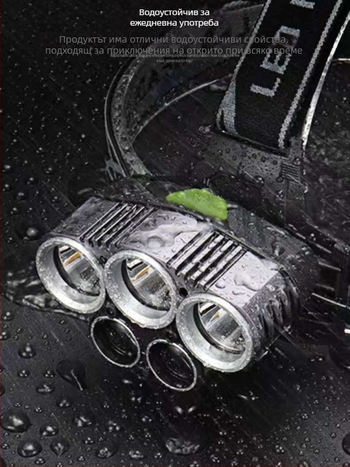 Челна лампа USB зареждане, LED T6, лъч до 500 м, автономия 4–8 ч, тегло 200 г