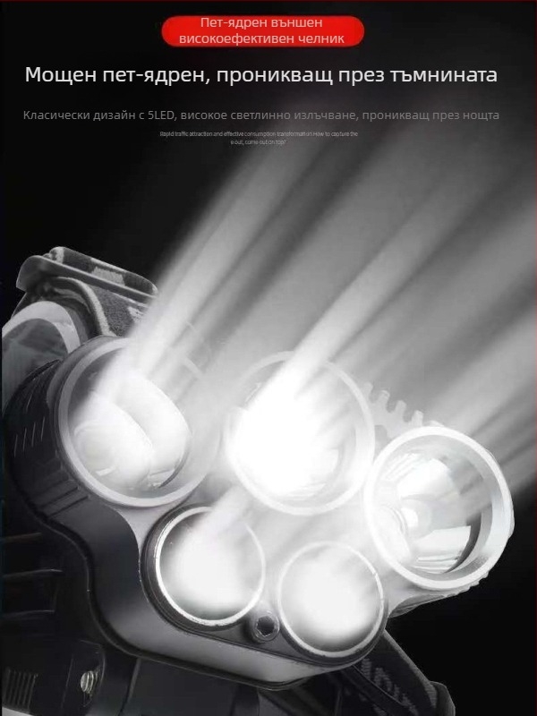 Челна лампа USB зареждане, LED T6, лъч до 500 м, автономия 4–8 ч, тегло 200 г