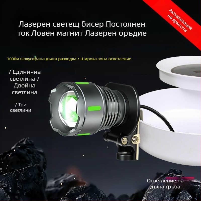 Глава на лампа за нощен риболов с USB външно захранване, константен ток, 5V регулируем фокус, три LED източника, обхват 200–500 м