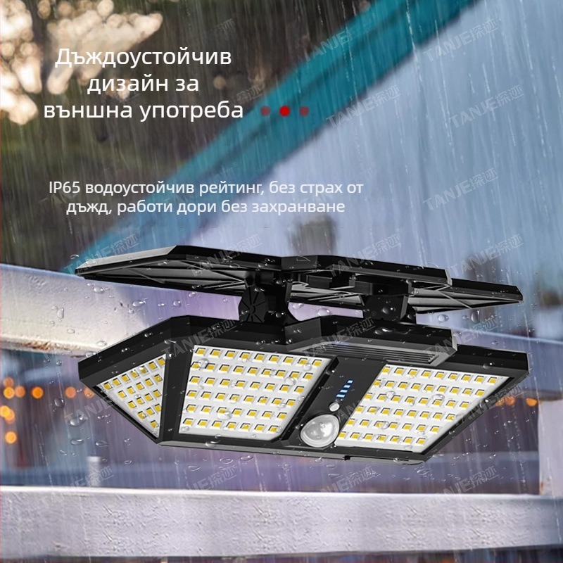 Външна слънчева LED светлина за щипка с дистанционно управление, сензор за движение, 360° въртене, 25W