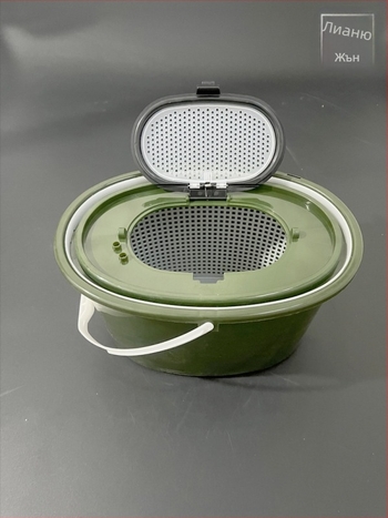 Овална кофа за живи риби с филтър, двуслойна полипропиленова кофа за поточни води, 714 g