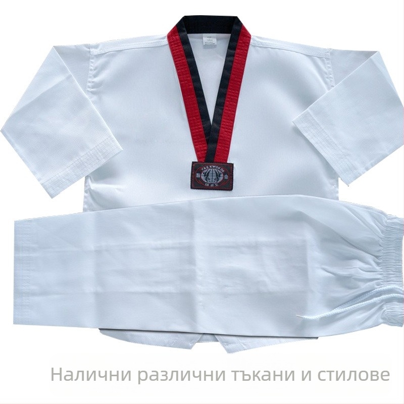 Таеквондо униформа (едноцветен модел, полиестер-памук плат, подплата памук-бленд, произход: Циндао, Шандонг)