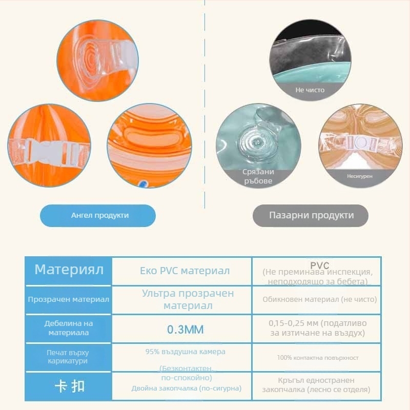 Angel Ward бебешки плувателен пръстен за врата с интегриран колан за басейн — PVC 0,18, карикатурен принт, подходящ за плуване и водене