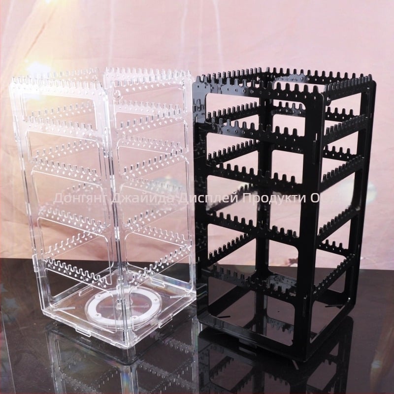 Ротиращ акрилен държач за бижута, настолен 5-етажен органайзер за колие и обеци