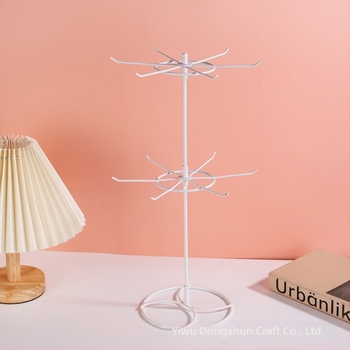 Двуетажна въртяща се метална поставка за бижута - геометричен дизайн, за гривни и обици