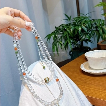 Гривна с естествени кристални мъниста, 108 Будда мъниста, 925 стерлингови сребърни акценти, многослойна конструкция