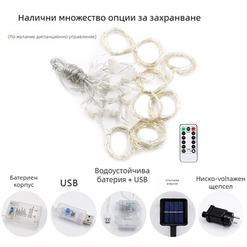 Занавесно светло с медна жица, дистанционно управление, 200 лм, 5V, IP65, регулируема яркост — модел QG300