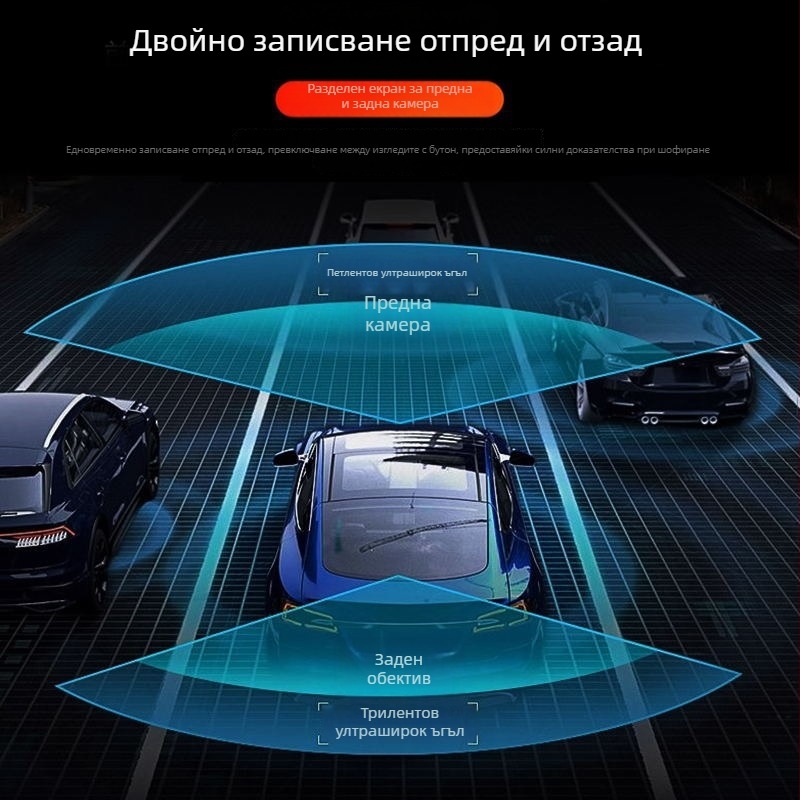 Автомобилно огледало за задно виждане с видеорегистратор – 1080p двойно записване отпред и отзад, паркинг монитор, изображение за заден ход, 5,5-инчов сензорен екран