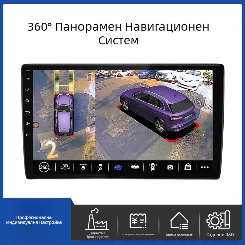 360° панорамна навигация — всичко-в-едно автомобилен видеорегистратор с 1080p нощно виждане, двойна леща, 10-инчов тъчскрийн, чип SONY225