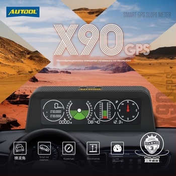 HUD автомобилен дисплей с GPS, ъгломер и цифров проектор – модел X90 GPS HUD, универсална съвместимост, работна температура 0–40°C