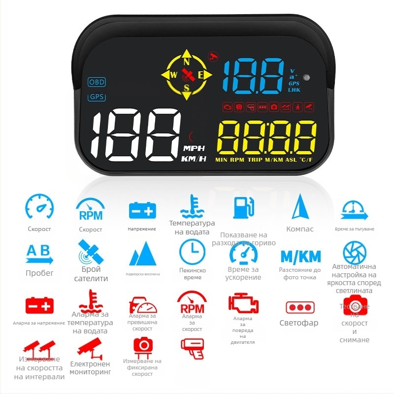 M21 Автомобилен HUD дисплей с GPS – универсална съвместимост, украса за скоростомера