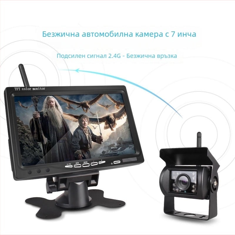 Автомобилен дисплей за задно виждане - безжичен IPS дисплей, 1024x600, видео вход, NTSC/PAL съвместим, подходящ за камиони и автобуси