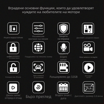 Мотоциклетен видеорегистратор с двойна леща, водоустойчив, HD нощно виждане, 3-инчов дисплей, с жично управление