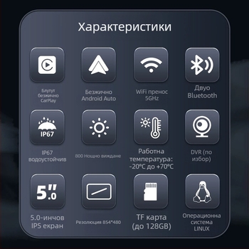 Мотоциклетен рекордер с навигация и проекция на дисплея, предна и задна двойна камера, IP68 водоустойчив, 150° ъгъл на обзор, мониторинг на налягането в гумите, TF карта до 64GB