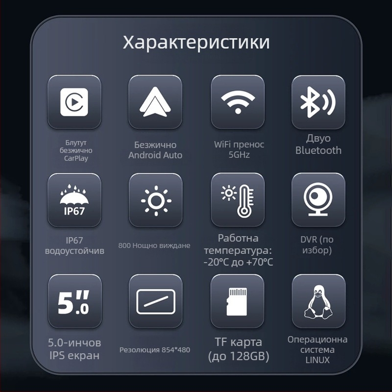 Мотоциклетен рекордер с навигация и проекция на дисплея, предна и задна двойна камера, IP68 водоустойчив, 150° ъгъл на обзор, мониторинг на налягането в гумите, TF карта до 64GB