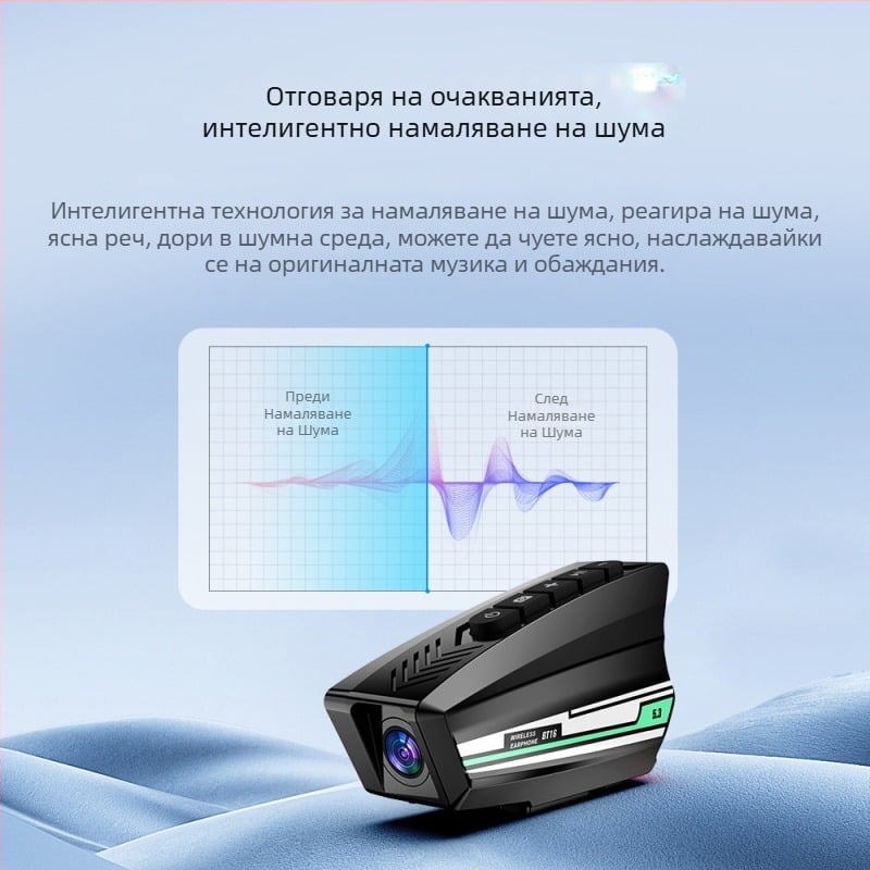 BT16 Мултифункционална Bluetooth слушалка за каска с 1080P камера, светлина за предупреждение и запис на пътя