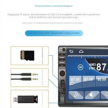 Автомобилен MP5 плеър с CarPlay, USB слот за карти, Bluetooth, радио, захранване 12–24V DC