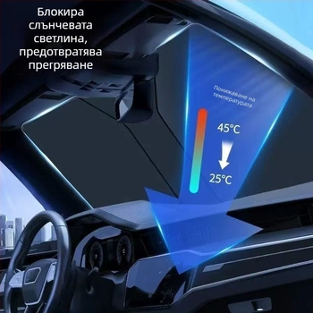 Автомобилен сенник за предно стъкло - защита от слънце и топлинна изолация, алуминиево фолио, вградена инсталация (Материал: алуминиево фолио; Монтаж: вградена; Съвместими марки: Toyota; Части: автомобилно стъкло)