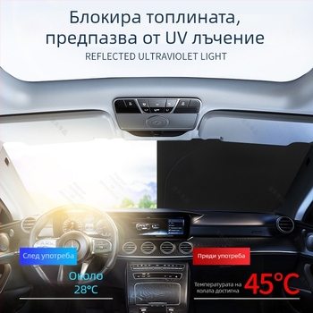 Слънцезащитен сенник за предното стъкло на автомобил, графенова ледена коприна, Snap-in монтаж, съвместим с конкретни модели, прост стил