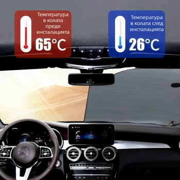 Слънцезащитна щора за предното стъкло на автомобила (алуминиева фолио, монтаж с вакуумни чашки, общо предназначение, предна част на колата, прост стил)