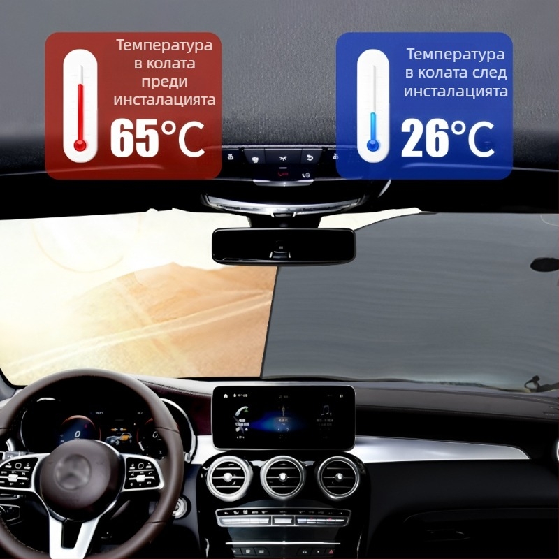 Слънцезащитна щора за предното стъкло на автомобила (алуминиева фолио, монтаж с вакуумни чашки, общо предназначение, предна част на колата, прост стил)