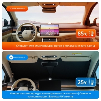 Автомобилен слънчев сенник, лед кристален материал, монтаж чрез вграждане, възможност за печат на лого, персонализация налична