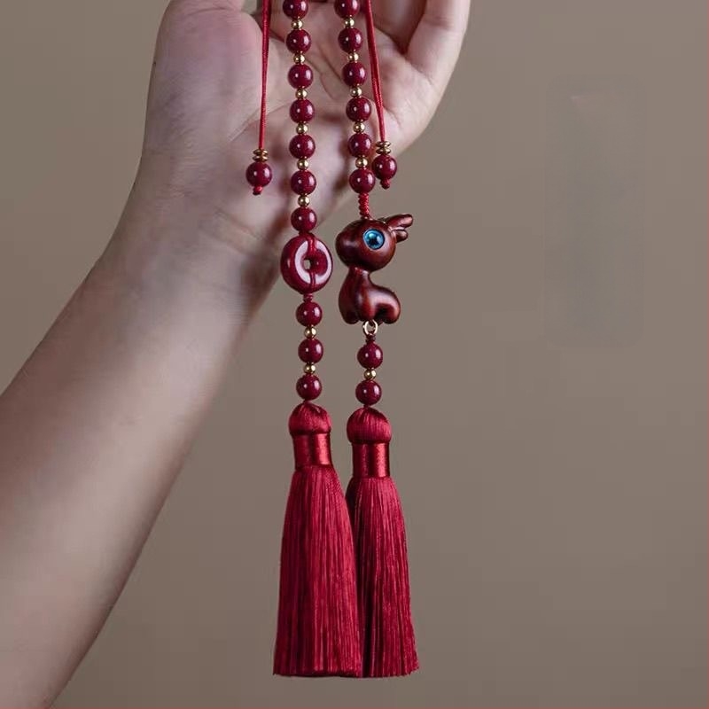 Висулка за автомобил от cinnabar за задното огледало – китайски традиционен стил, вътрешна декорация, автомобилни украшения