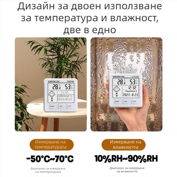 Смарт високоточен измервател на температура и влажност за вътрешна и автомобилна употреба с LCD дисплей