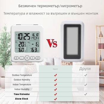 Електронен календарен часовник с безжичен датчик за температура и влажност за вътрешна и външна среда, вечен календар, марка Yijia, работа с батерия AAA