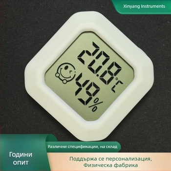 Мини стенен комбиниран измервател на температура и влажност със сухо/мокро дисплей, усмихнато лице, батерийно захранване, резолюция 0.1°C, грешка температура ±1°C, грешка влажност ±5% RH, лепенка за монтаж в кола, Xinyang