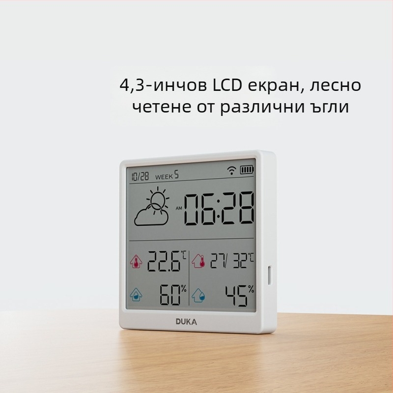 Duke TH3 термометър-хигромер с WiFi, високоточен цифров дисплей, самозалепващ за стена или поставка