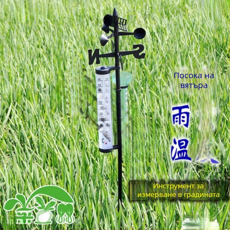 Градинска метеорологична станция с външен термометър, мерaч на дъжд и измервател на посоката на вятъра – регулируем ъгъл.