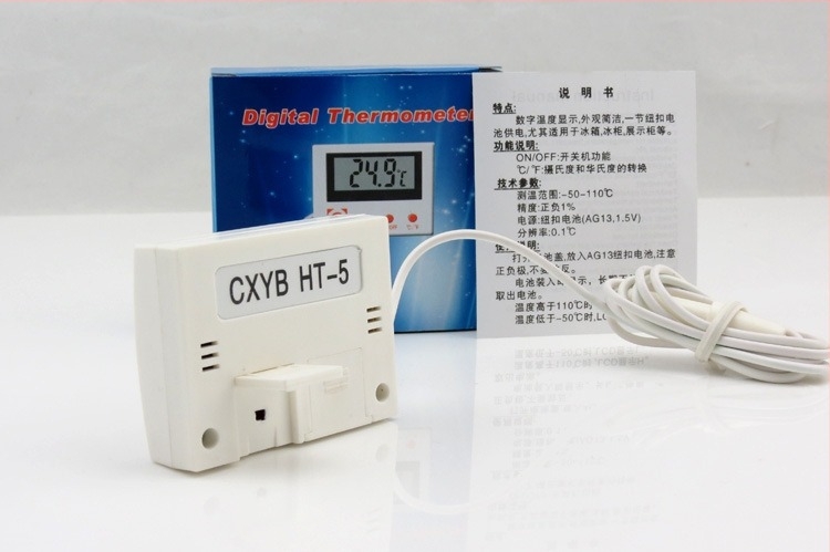 Дигитален термометър с сонда и дисплей - диапазон -50..70°C, резолюция 0.1°C, точност ±1°C, модел CJHT-5, марка Chuangji