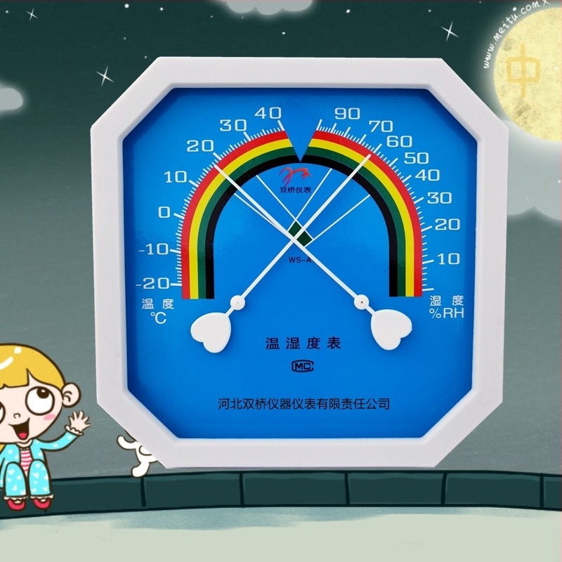 Термометър и хигромер с метална стрелка, осмоъгълен циферблат, за стенно окачване