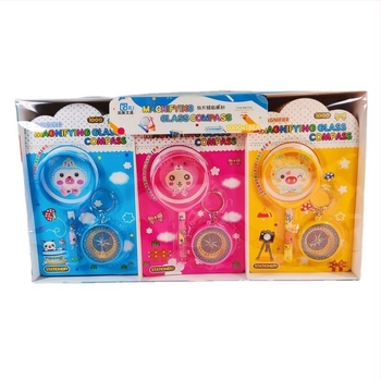 Учебно-експериментален комплект медальон с компас и лупа за деца, пластмасов, подходящ за 7–14 години