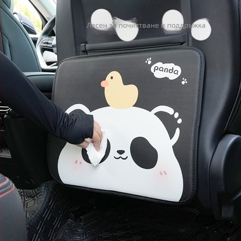 Кожена антиударна подложка за задната седалка на автомобил, Panda дизайн, за всички сезони