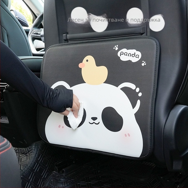 Кожена антиударна подложка за задната седалка на автомобил, Panda дизайн, за всички сезони