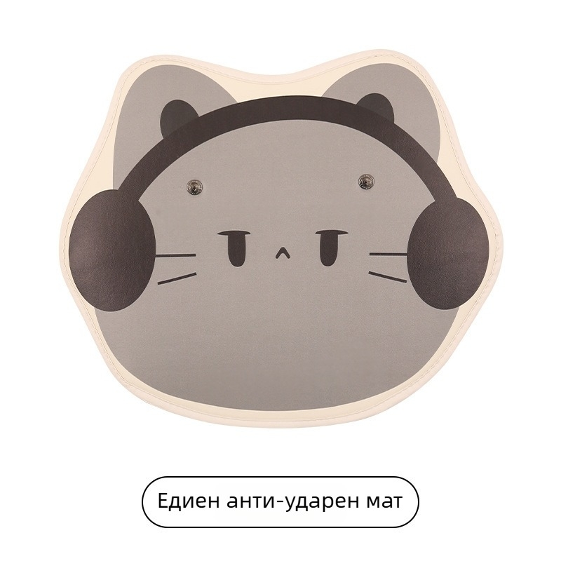 Протектор за облегалка на автомобилна седалка, PU кожа, пяна за пълнеж, за всички сезони, анимационен модел котка със слушалки