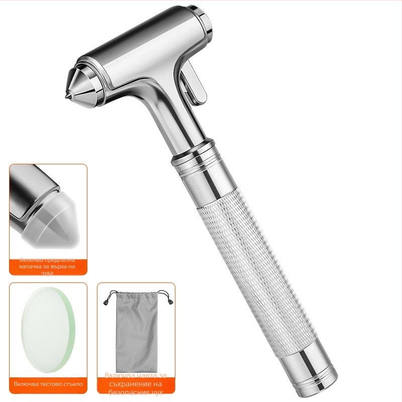 Автомобилен спешен чук за безопасност – 3-в-1 спасяващ инструмент с чупач на прозорци, алуминиева сплав + волфрамова стомана, 429 g