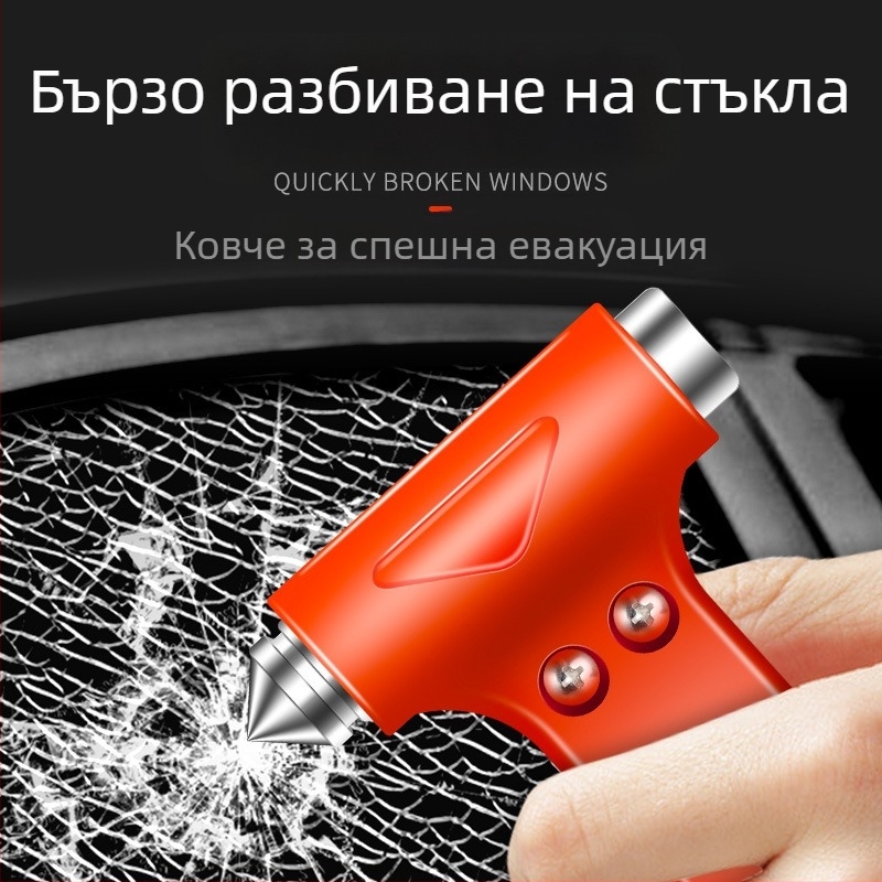 Автомобилен спасяващ чук, две в едно с нож за кабел и резач за въже, чупач на стъкло, пластмасов корпус, 100 g, аварийно средство