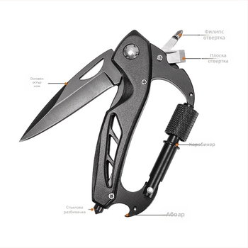 Hongfeng сгъваем нож: многофункционален EDC инструмент с карабинер и чук за счупване на автомобилно стъкло