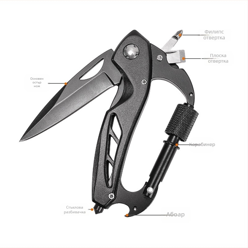 Hongfeng сгъваем нож: многофункционален EDC инструмент с карабинер и чук за счупване на автомобилно стъкло