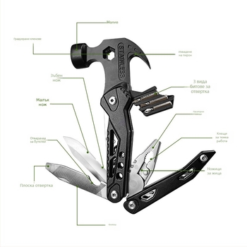 Сгъваем Gooseneck чук – многофункционален инструмент, глава от високовъглеродна стомана, удароустойчив, виброустойчив, стоманена дръжка