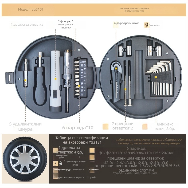 TOOHM комплект инструменти за домашен ремонт, 29 части, от въглеродна стомана, за домакинство, пътувания и поддръжка