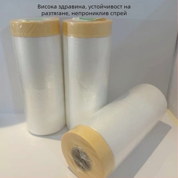 Маскиращ филм за спрей боядисване (структурирана хартия, гумено лепило) – дебелина 9 μm, дължина 16-25 m, ширини 55-320 cm; подходящ за боядисване на автомобили и вътрешни ремонти