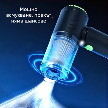 Безжичен автомобилен вакуум за мокро и сухо почистване с осветление | 7.4V, 48W, 4500Pa