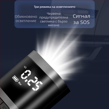 Портативна автомобилна помпа за гуми с цифров дисплей, 12V, мощност ≤80W, въздушен поток ≥70 л/мин, 3,2 м кабел за запалка, еднокамерна