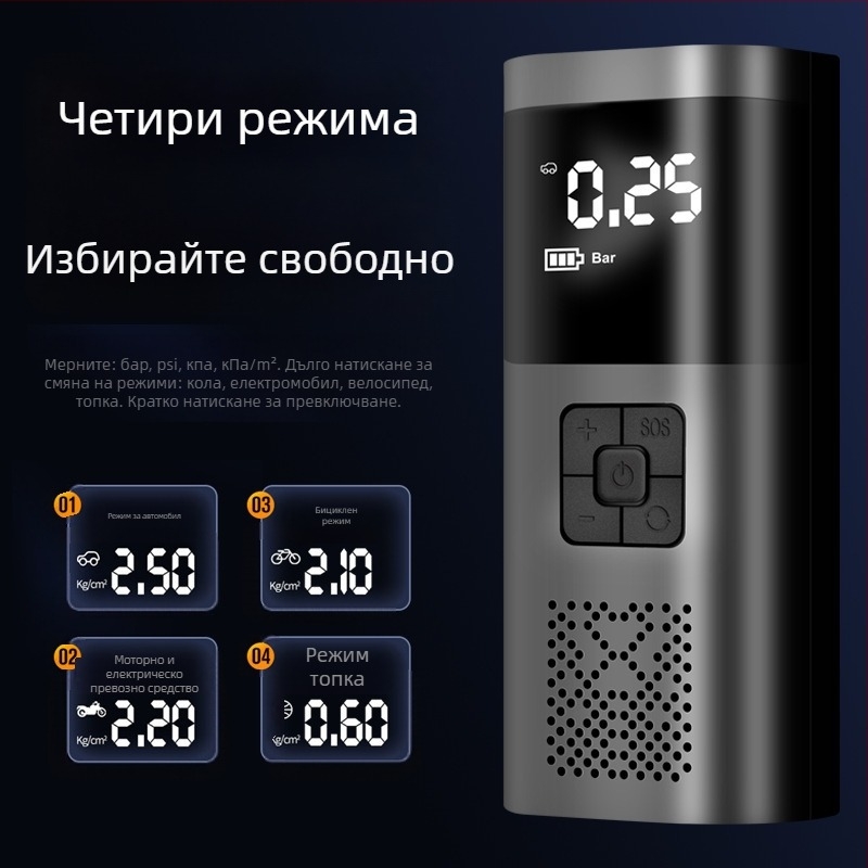 Портативна автомобилна помпа за гуми с цифров дисплей, 12V, мощност ≤80W, въздушен поток ≥70 л/мин, 3,2 м кабел за запалка, еднокамерна