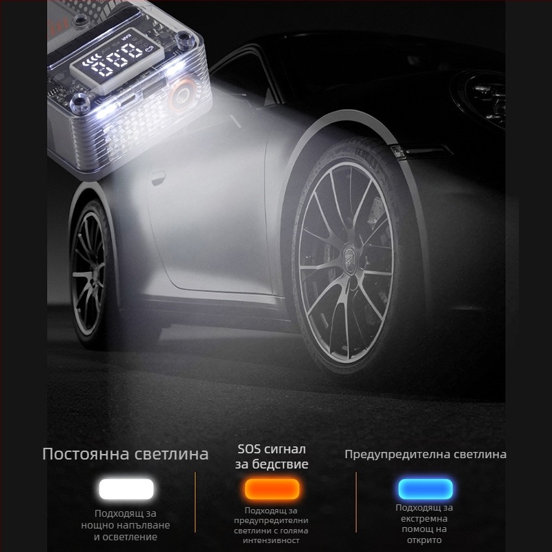 Безжична автомобилна помпа за въздух с цифров дисплей - двойна цилиндрова, 12V, 30 л/мин, презареждаща се