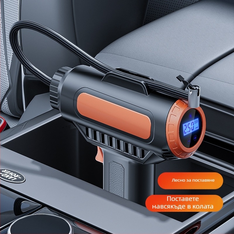 Безжичен преносим автомобилен помпа за надуване на гуми, 100W, 30 л/мин, 2+ цилиндъра, манометр за налягането, LED осветление